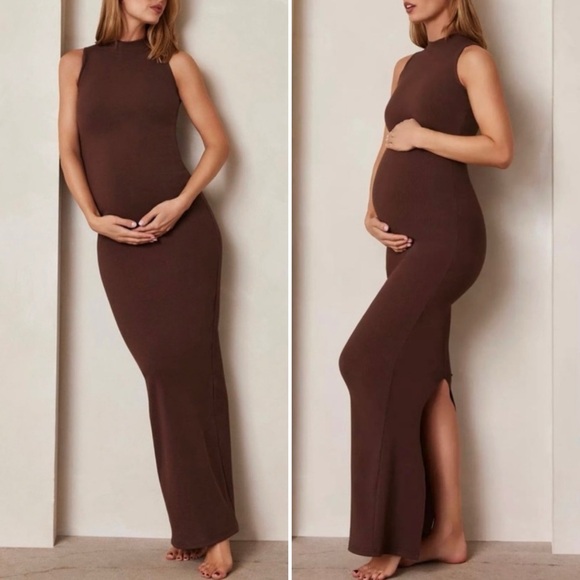 BUMPSUIT Maternity Mock Neck Maxi Rib Dress - Picture 1 of 12